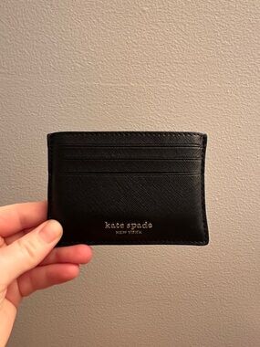 kate spade Black Saffiano Leather Card Holder with Logo